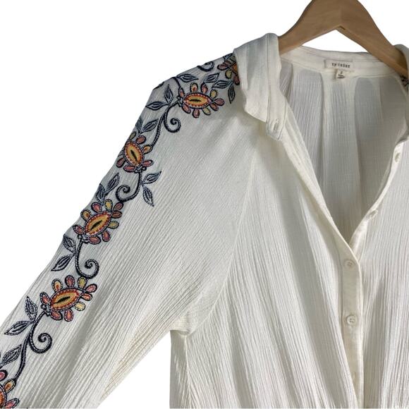En Creme Anthropologie Embroidered Gauze Tunic Shirt Dress Women S Cream‎ Boho - Picture 3 of 7